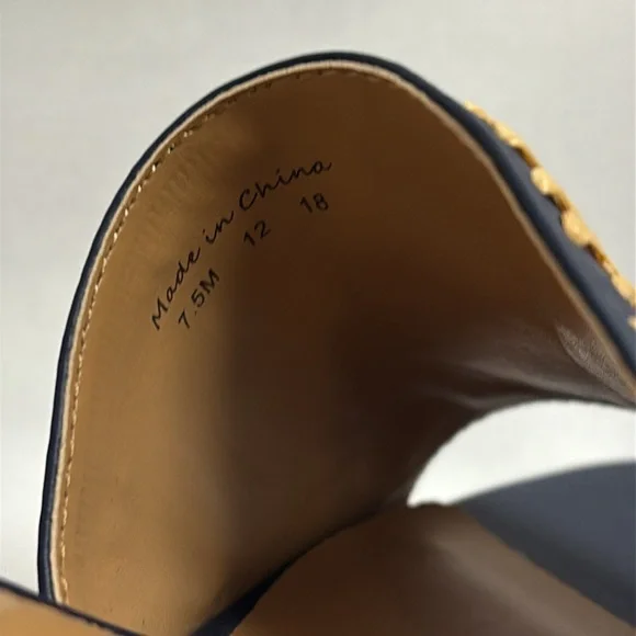 Jack Rogers Bettina Rattan Starburst Block Heel Navy Tan Size 7.5 New - Picture 6 of 6